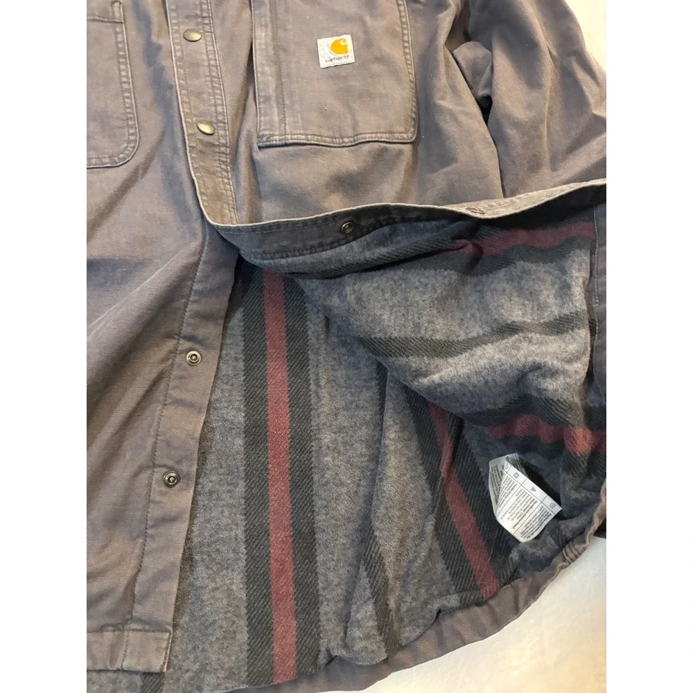 Carhartt Mens Rigby Fleece Lined Shirt Jac Shadow Gray Canvas Jacket 102851 XL